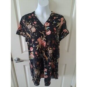 GP&J Baker x H&M Midi Shift Bohemian Dress Black Floral Birds 1/2 Sleeve Sz 2